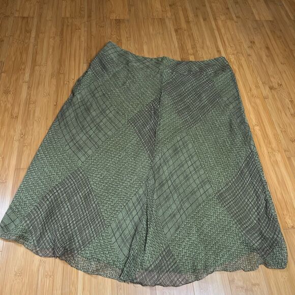 Alfani Skirt Womens 18W Green Brown Silk Boho Fairy Y2k Mixed Print Plus Size - Picture 7 of 8